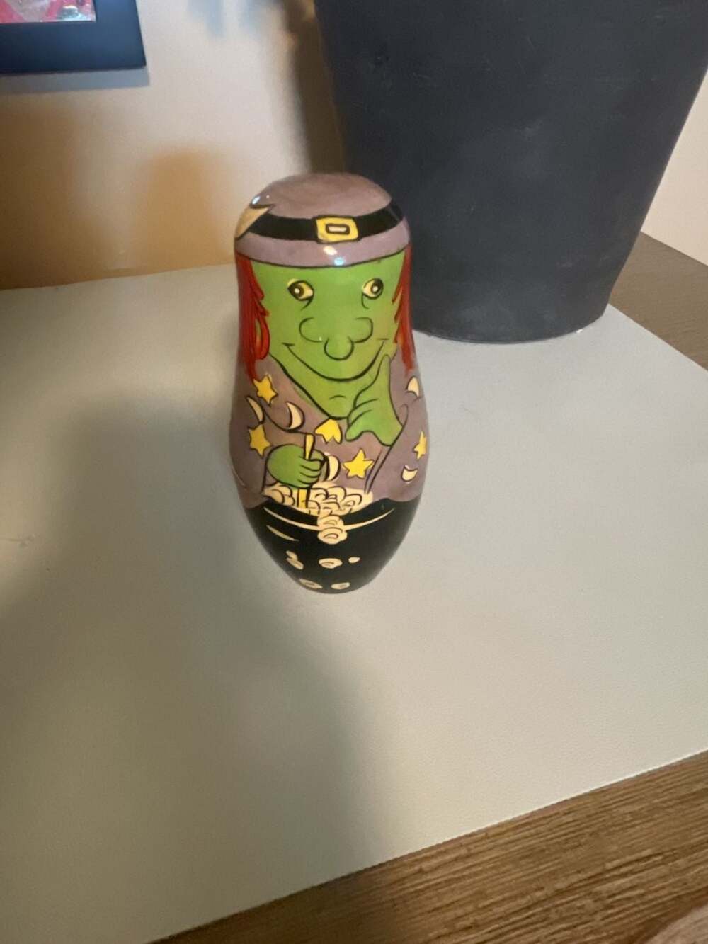 Russian Matryoshka Wooden Nesting Dolls Halloween Witch Cat Monster 4-Piece